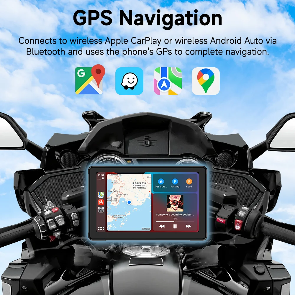 Grabadora de navegación GPS para motocicleta de 7 ", reproductor Multimedia inalámbrico CarPlay Android Auto, pantalla impermeable IP67, Bluetooth, novedad de 2024