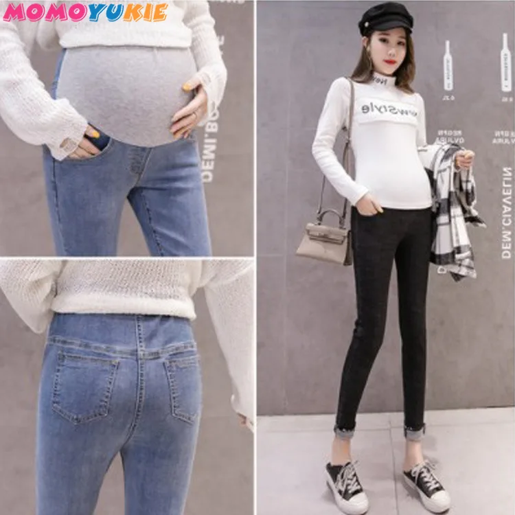 デニム出産のジーンズ妊婦服のための生のエッジスキニーパンツ妊娠服ジーンズgravidezマタニティ服2022