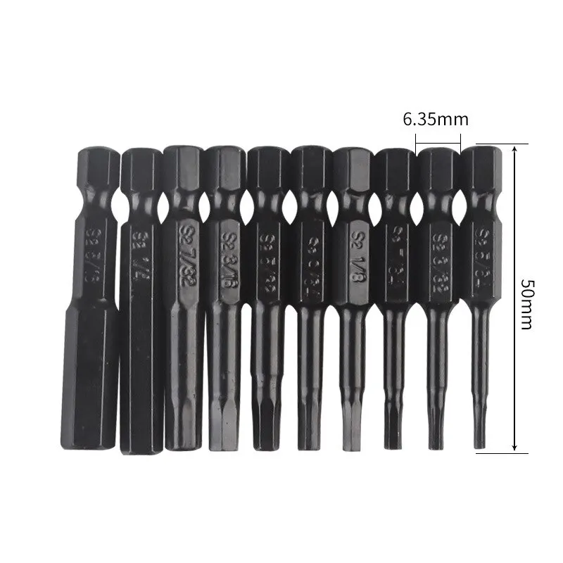 10-teiliges Sechskant-Bit-Set, Multi-Standard, verschleißfest und langlebig, Sechskant-Bit in imperialer Größe, S2-Schraubendreher-Bit aus legiertem Stahl