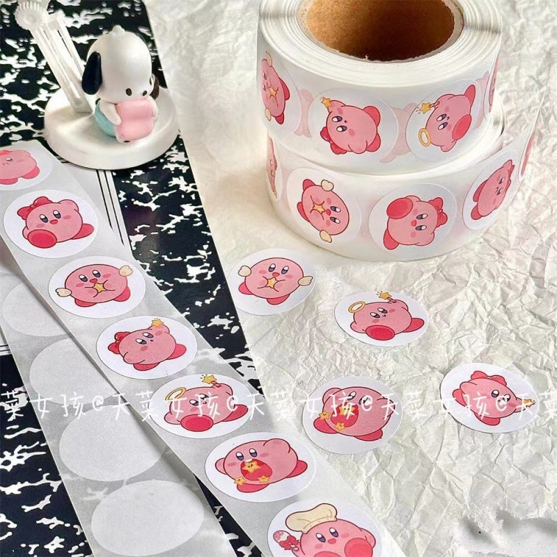 500 pçs anime kirby adesivos kawaii anime rosa estrela-kirby rolo adesivos bonito dos desenhos animados recompensa papelaria adesivo brinquedo para crianças presente