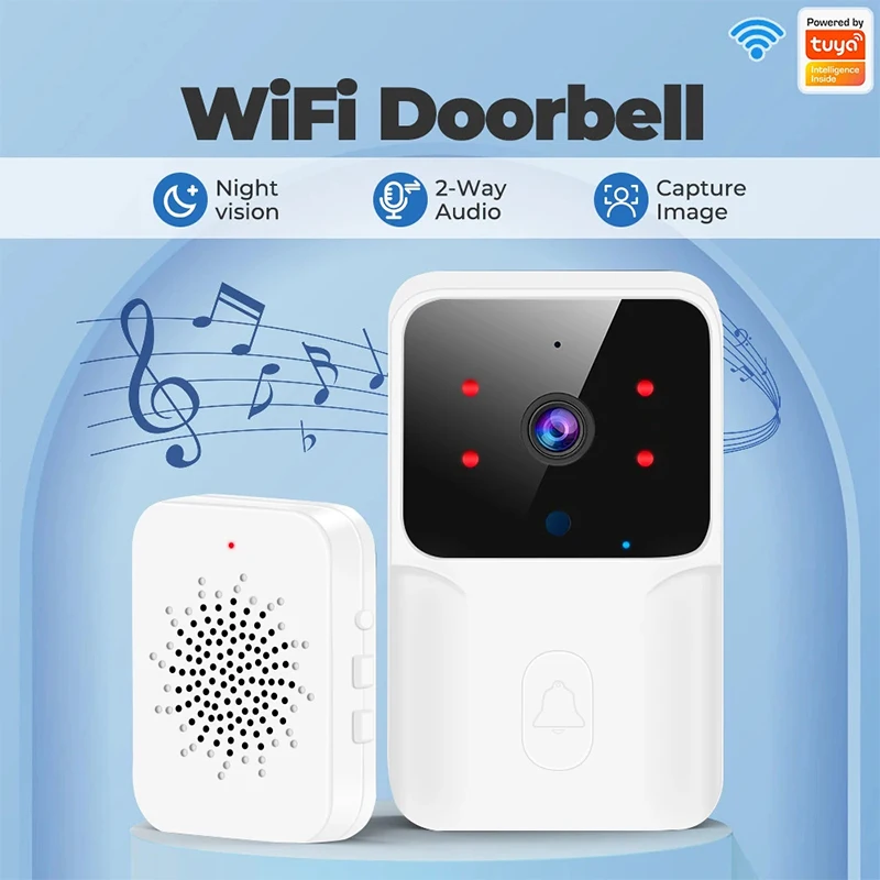 Timbre inteligente inalámbrico WiFi Tuya, cámara de seguridad para el hogar con Alexa y Google funciona con batería CC/CA