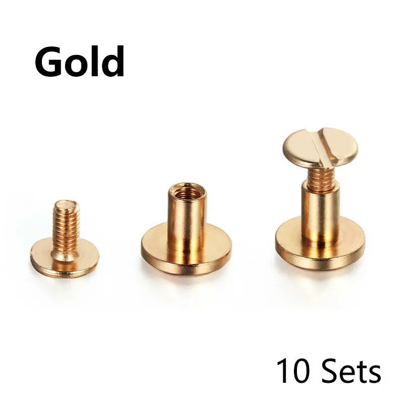 10Sets Luggage Leather Metal Craft Solid Screw Nail Rivet Double Curved Head Belt Strap Rivets Book Screws Buttons Snap