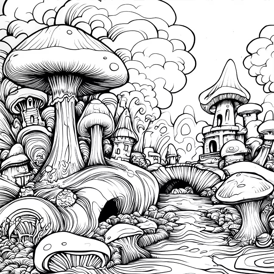 Mushroom World Malbuch Bilderbuch für Erwachsene