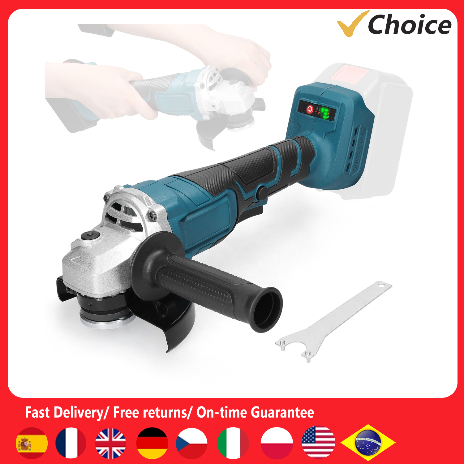 125 Type Electric Angle Grinder Brushless Motor Electric Grinding Tools Handheld Lithium Cutter Utility Power Tool Polishing
