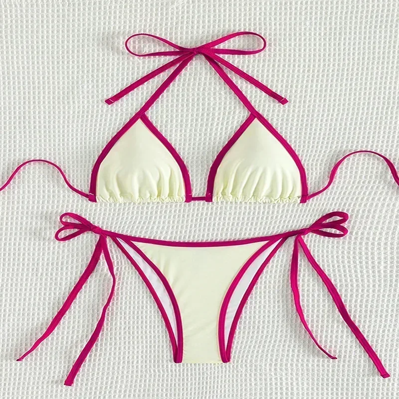 Couleurs contrastées String Micro String Bikinis ensembles Sexy maillot de bain femmes 2025 licou Mini maillots de bain Biquinis maillots de bain Bikini Mujer