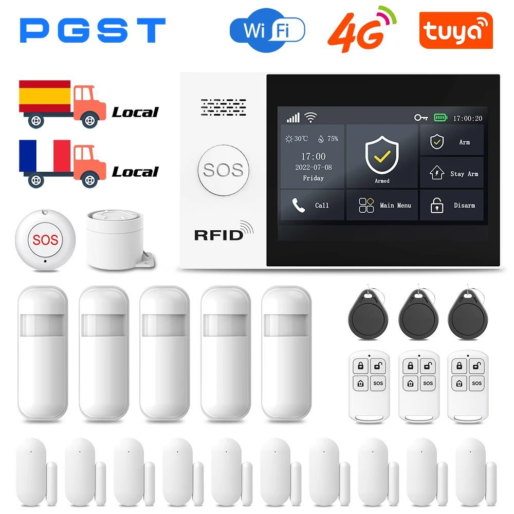 PGST Tuya GSM Alarm System 4G WIFI Smart Home 433MHz Drahtlose sicherheit Alarm Sets Smart Leben App Steuerung mit Alexa