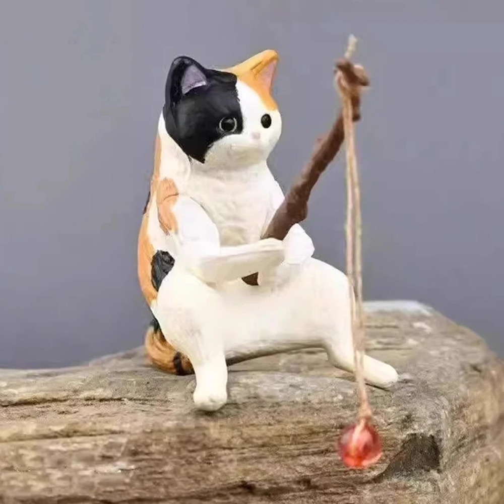 Fish Tank Fishing Cat Hanging Creative Landscape Office Ornaments Fishing Fun Mini Decorative Micro-Landscape