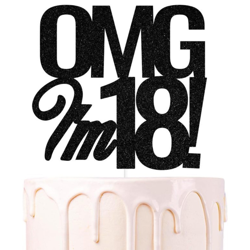 エレガントな18歳の誕生日お祝いケーキトッパー、ショックを受けた「OMG I'm 18/30/40/50/60」、お祝いの装飾に。