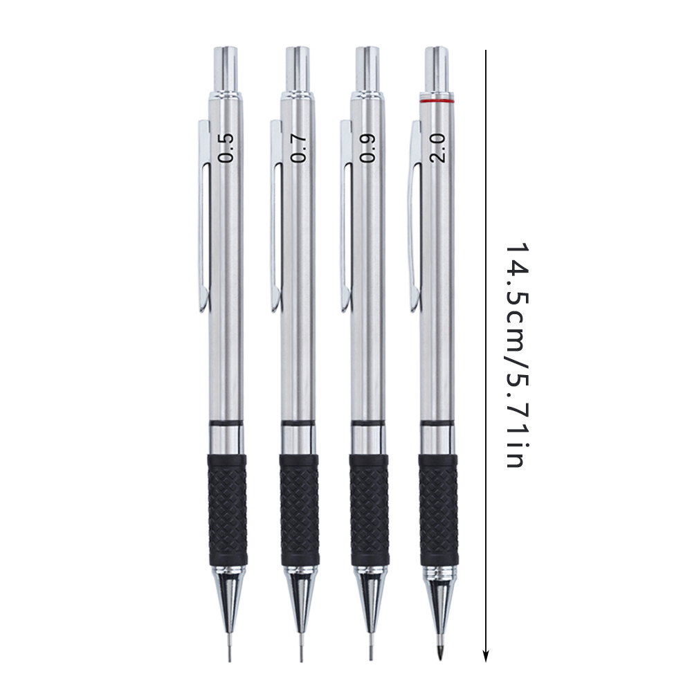 Set di matite meccaniche in metallo con impugnatura per matita Forniture per ufficio per studenti di disegno artistico Matita automatica da 0,5/0,7/0,9/2,0 mm