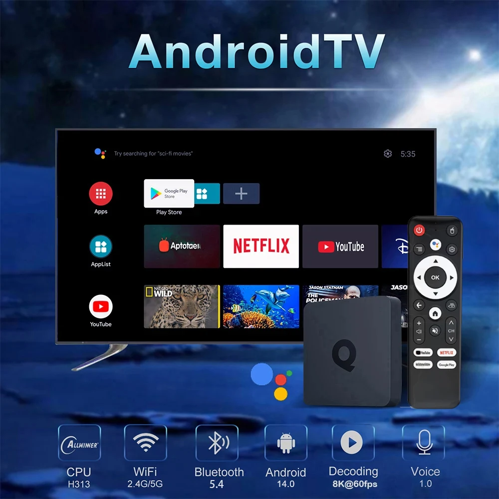 Q1 8GB 128GB Android 14 TV Box Allwinner H313 Quad Core 5G Wifi 8K Google Player Youtube Voice Media Player 4GB 64GB Set Top Box