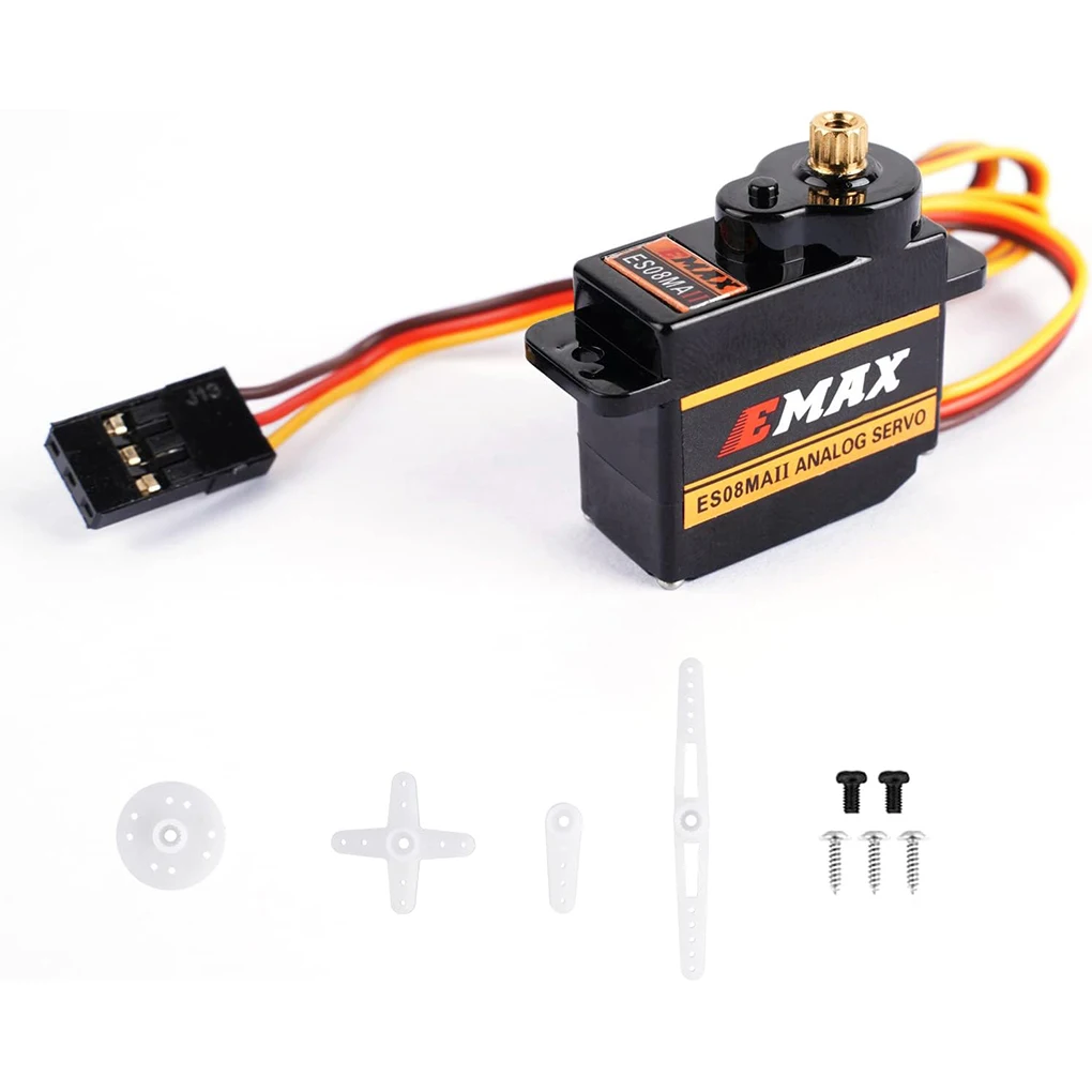 EMAX เซอร์โวแบบแอนะล็อกเกียร์โลหะ ES08MA EMX-SV-0275 II 12G สำหรับ RC หุ่นยนต์เครื่องบินควบคุมวิทยุ RC