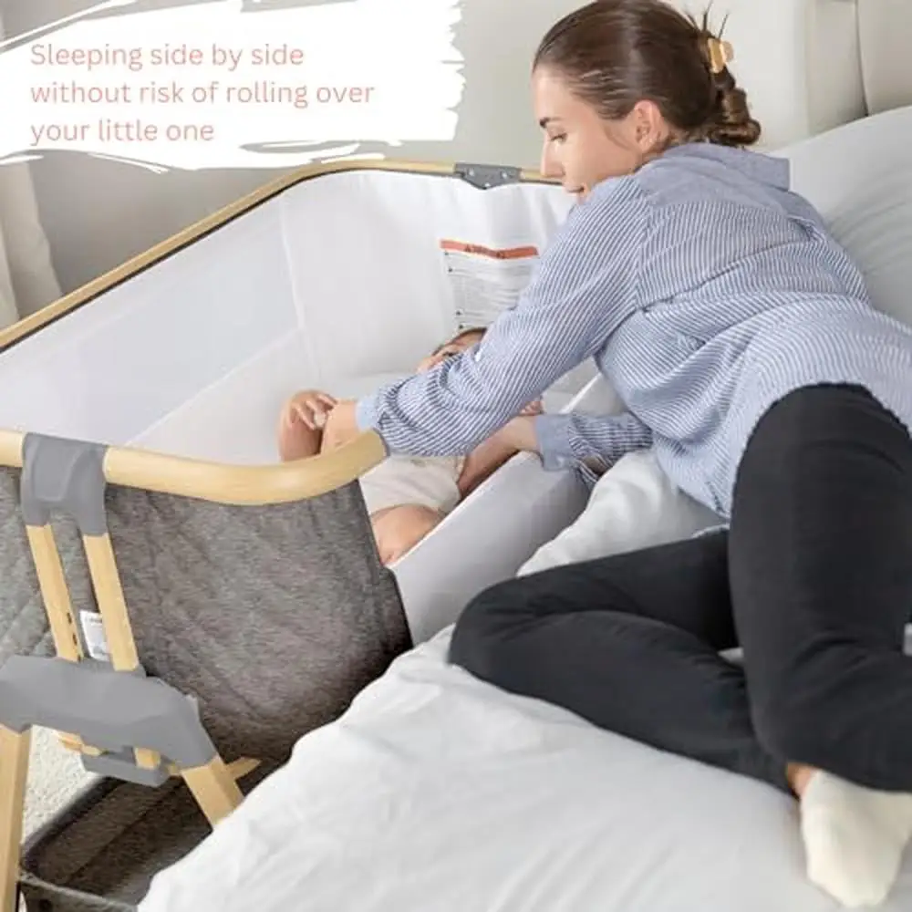 3 in 1 Adjustable Heights Baby Bedside Sleeper with Foam Mattress Portable Co-Sleeper Crib Durable Aluminum Build Comfortable