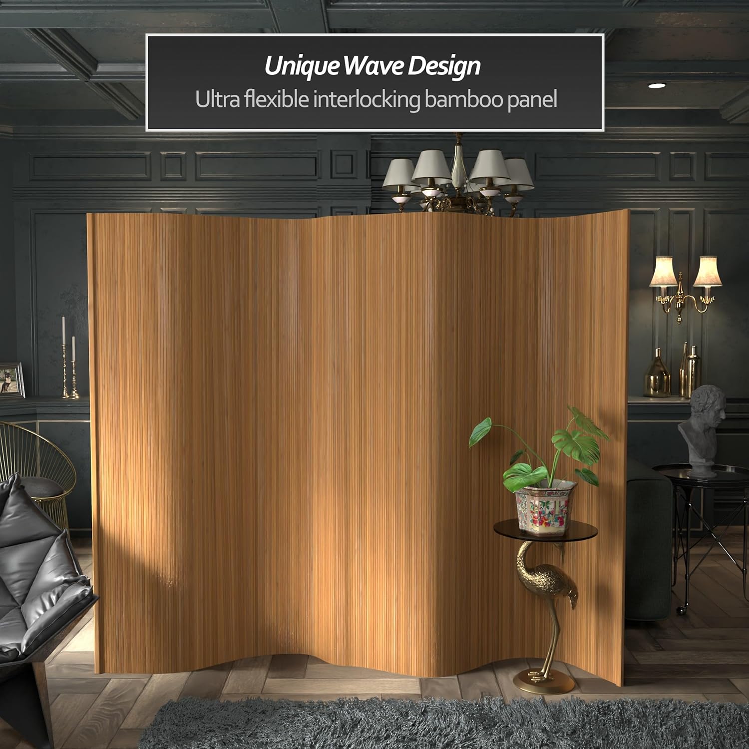 Furniture 6 ft. Tall Bamboo Wave Screen - Natural