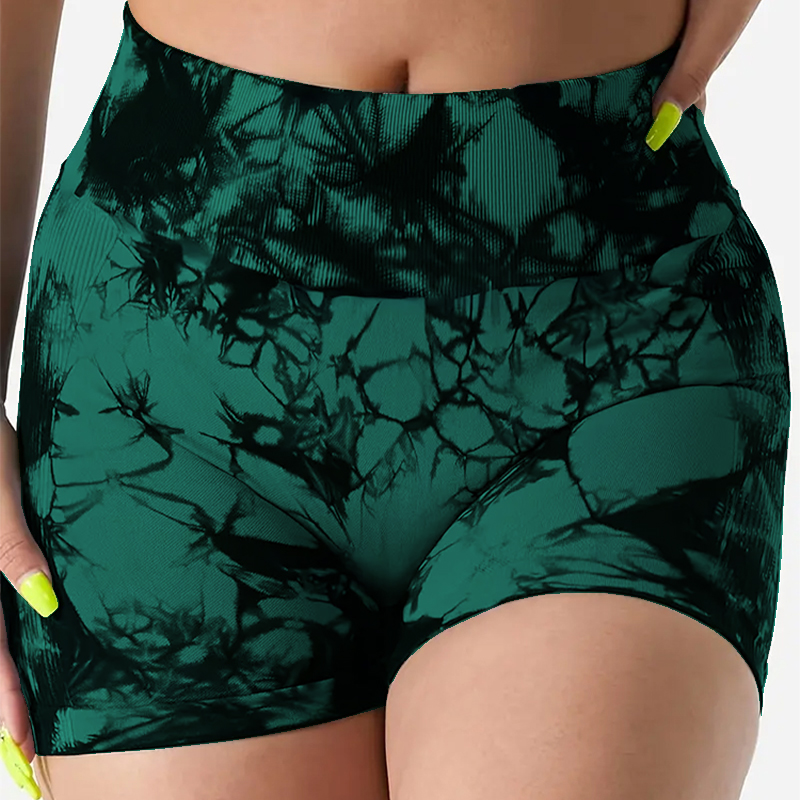 Damen Tie-Dye Hip Lift Yoga Shorts Übung hoch taillierte plissierte Hip Lift Hose