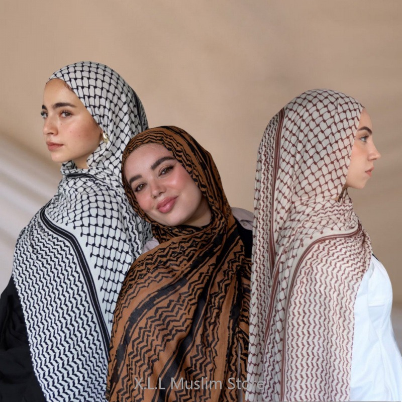 180x70cm Keffiyeh oración gasa Hijab suave bufanda de mujer musulmana Mantón largo estampado geométrico gasa mujer Musulmane