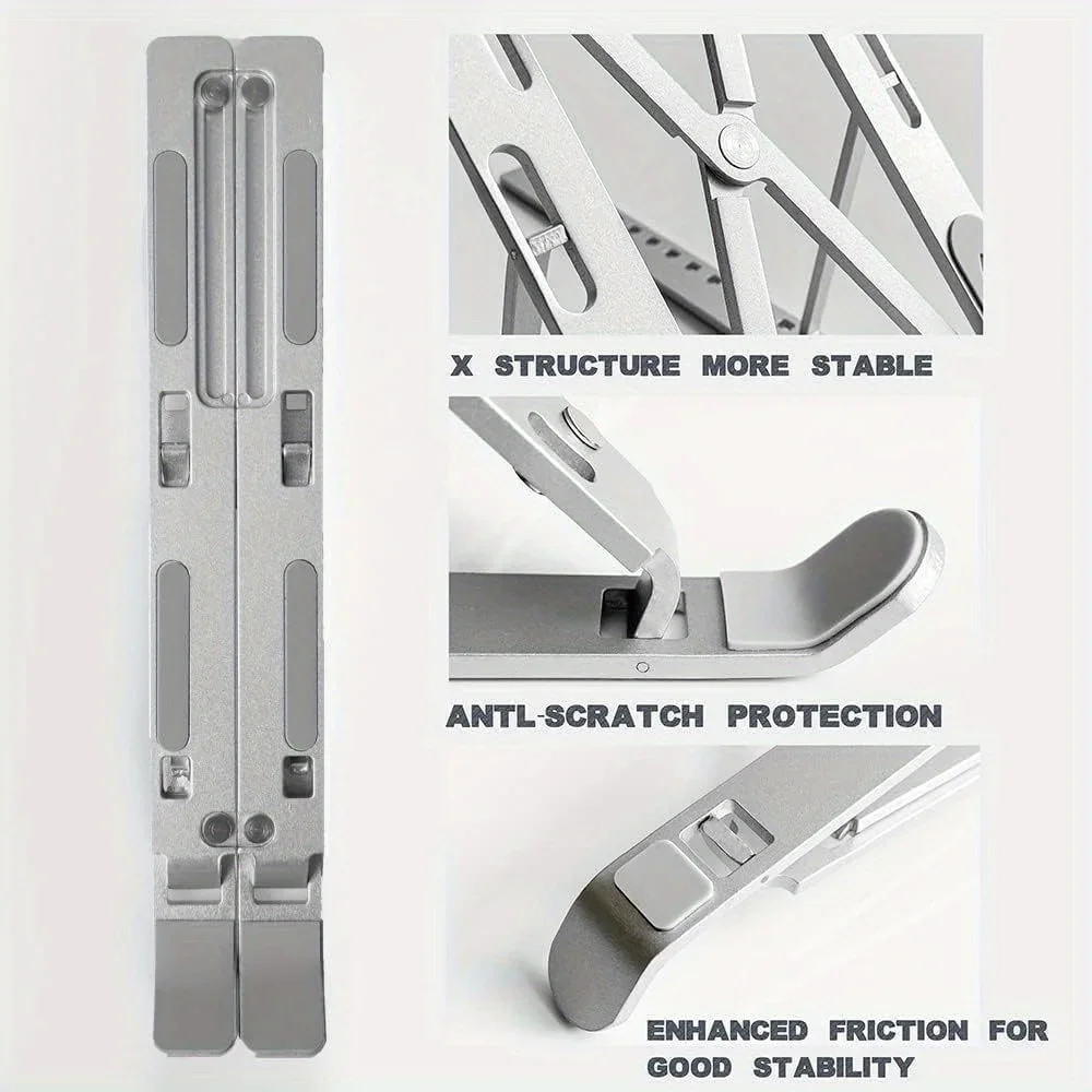 Soporte de aluminio ajustable para computadora portátil: altura de 6 niveles, diseño plegable y portátil para computadoras portátiles de 8-16 pulgadas, ventilación y calor mejorados