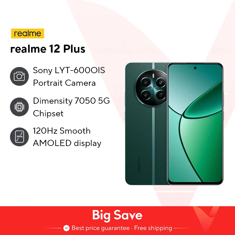 Versione globale realme 12+ 5G 120Hz Ultra Smooth Display OLED 67W SUPERVOOC Carica MTK Dimensity 7050 5G OIS Fotocamera realme 12 Plus 5G