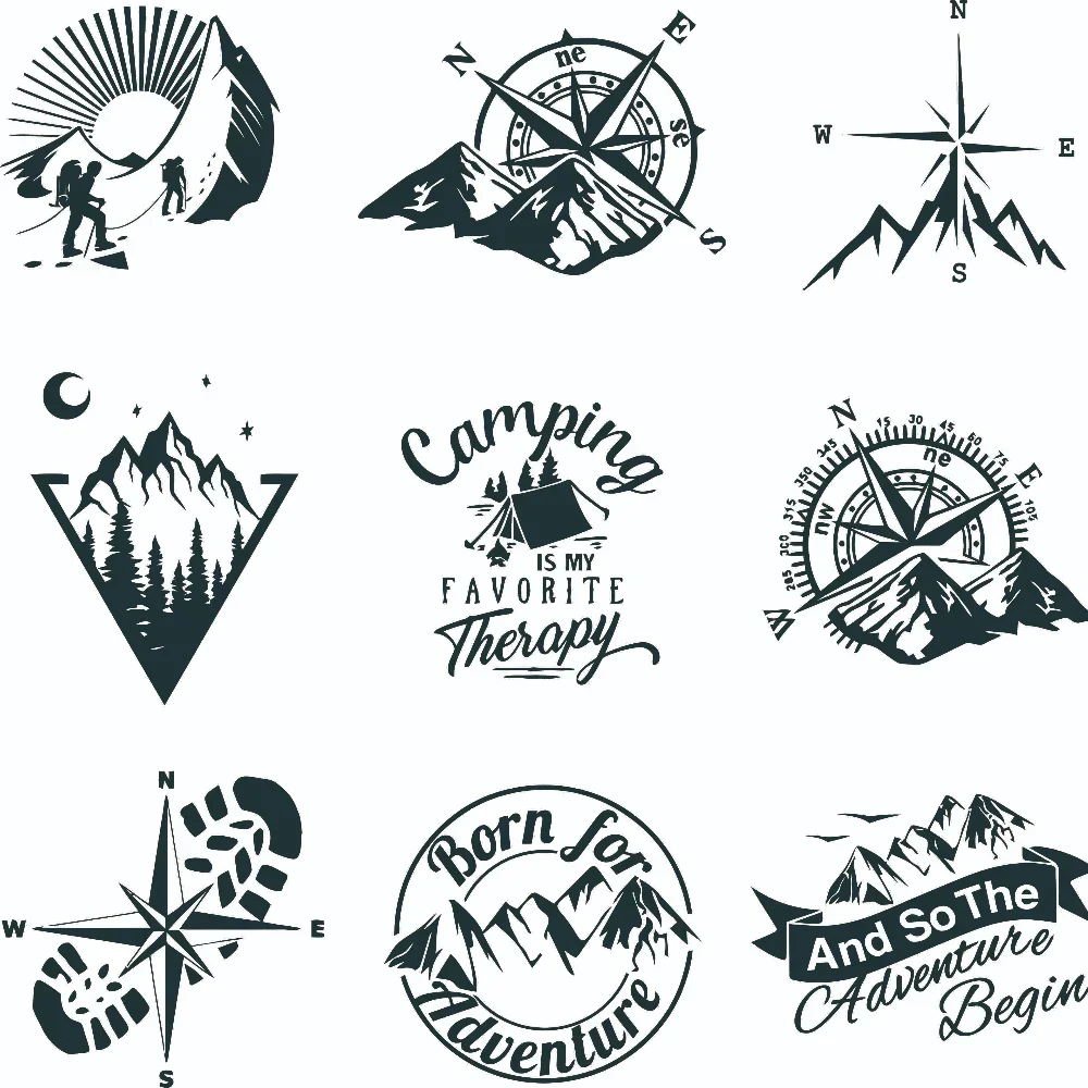 Pegatina creativa para coche, calcomanías de vinilo de brújula deportiva de aventura, 10 estilos, calcomanías decorativas de vidrio para ventana trasera del cuerpo del parachoques del coche