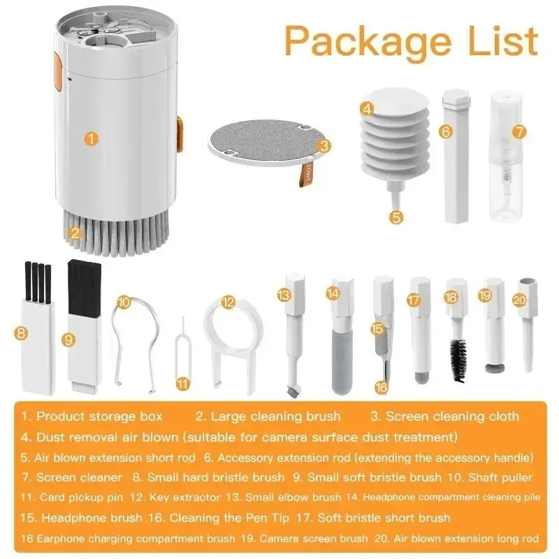 20-in-1 Cleaner Kit Computer Toetsenbord Borstel Oortelefoon Reinigingspen Schermreiniging Spray Fles Reinigingsgereedschap Keycap Puller Set