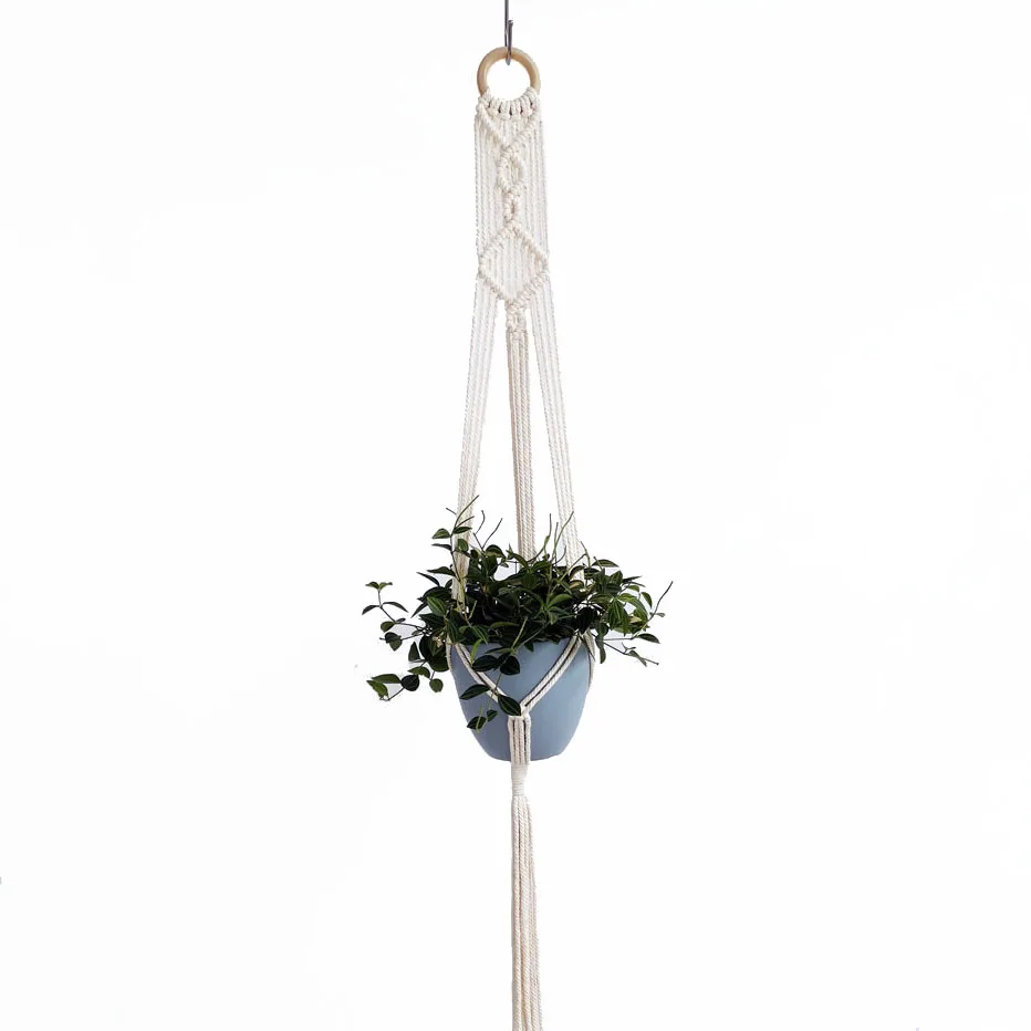 Handmade macrame ไม้แขวนเสื้อผู้ถือหม้อแขวนหม้อถาดสําหรับตกแต่งผนังระเบียงดอกไม้หม้อแขวน