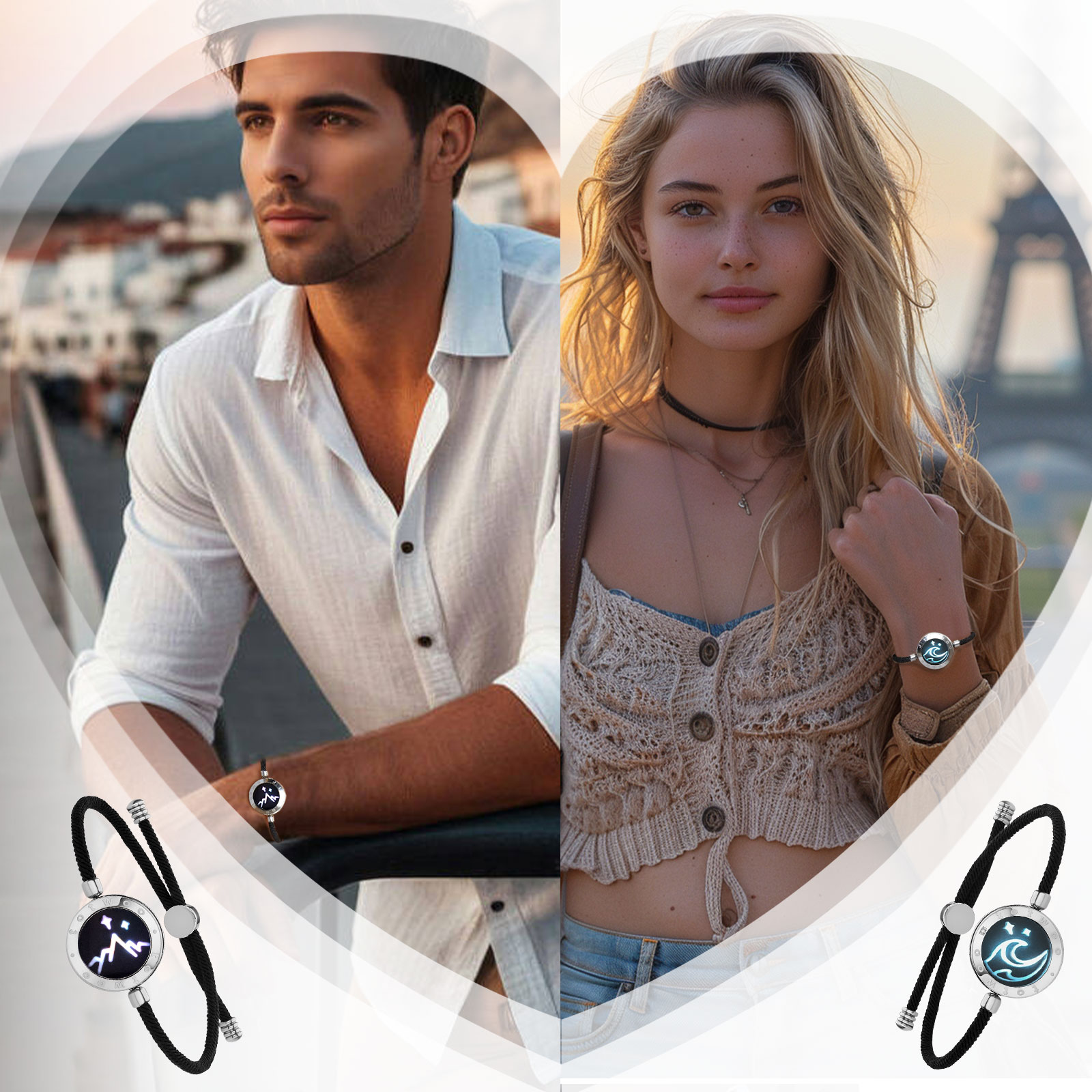 Totwoo Pulseiras de casal inteligentes Bluetooth conectadas presente romântico para relacionamento de longa distância