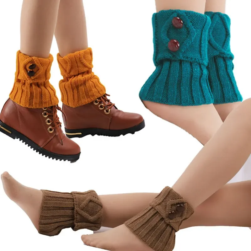 Gestrickte Gamaschen für Damen, Beinwärmer für Herbst/Winter, Lolita, süßes Mädchen, kurze Stiefelmanschetten, Knöpfe, gehäkelt, Damenstiefel, kniehoher Stiefel