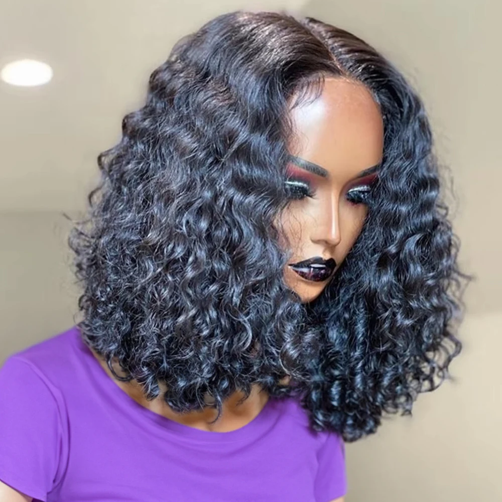 Peruca de Bob Onda de Água para Mulheres, Cabelo Humano Sem Cola, Cabelo Encaracolado Profundo, Pré-Arrancado, 250% Cabelo Brasileiro, 7x5, 13x4