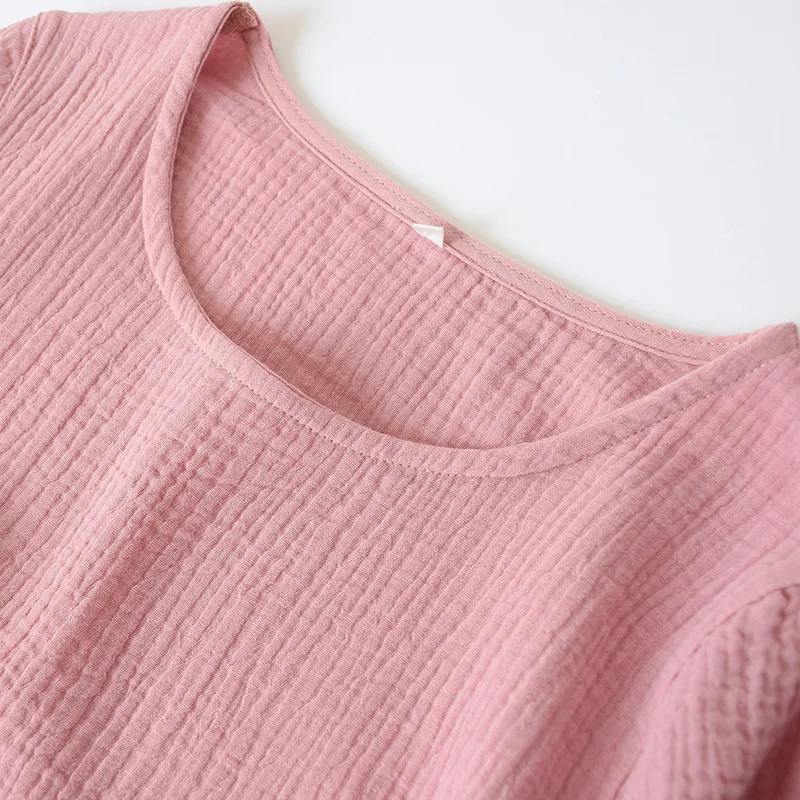 Camisones de verano cómodos de color sólido de gasa de algodón falda larga camisones de casa camisón de cuello redondo para mujer sección delgada