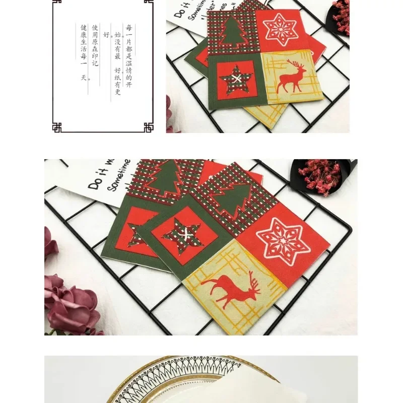 Modelli di cartoni animati natalizi personalizzabili Tovaglioli stampati colorati Tovaglioli di carta per feste di festival di Natale Tovaglioli di stoffa per bocca 2 strati