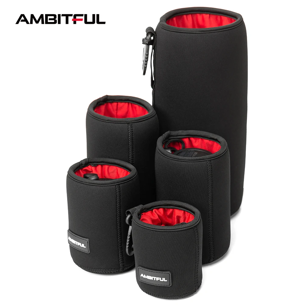 NEUE AMBITFUL Kameraobjektivtasche Kordelzugtasche mit S M L XL Größe für Canon Sony Nikon DSLR Kameraobjektiv-Fasshülle mit Haken