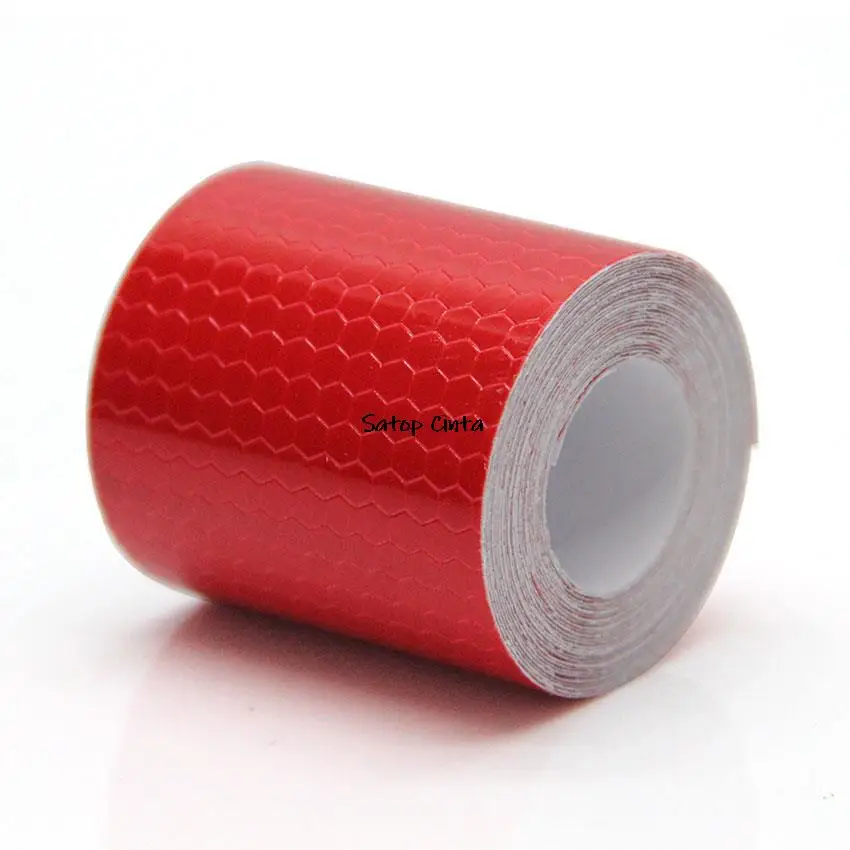 5Cm X 3M Etic Reflectante Chất Liệu Vải Phản Quang Phản Quang Băng Phản Xạ Băng Adhesiva Xe Ô Tô Tự Động Bộ Phim Pha Lê Tổ Ong Đỏ refector Băng