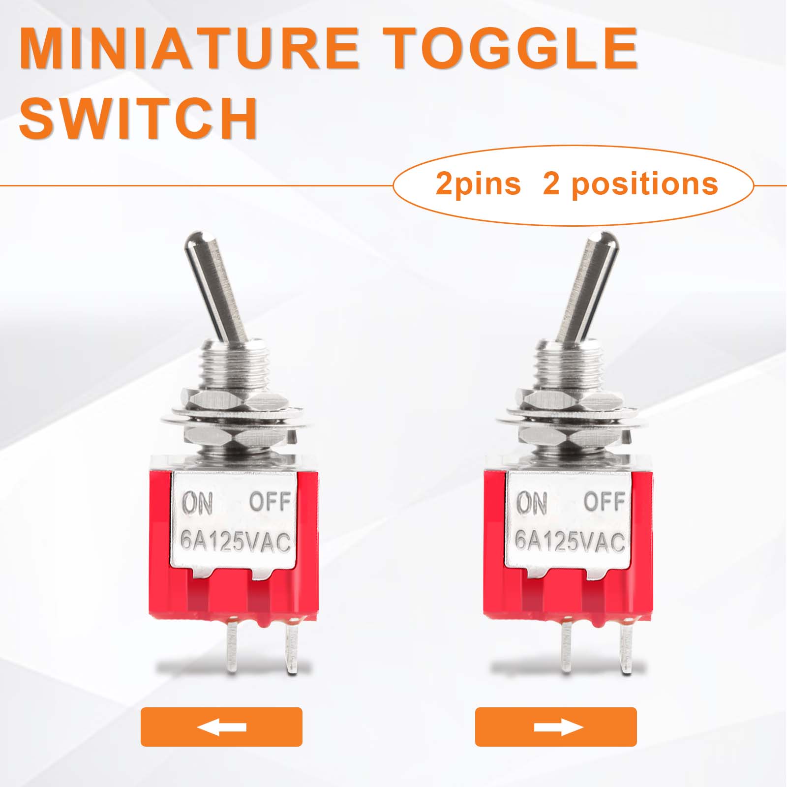 10pcs SPST Toggle Switch 2 Position 2 Terminal Miniature On/Off Mts-101 6a 125v 3a 250v For Car Dash Dashboard Electronic