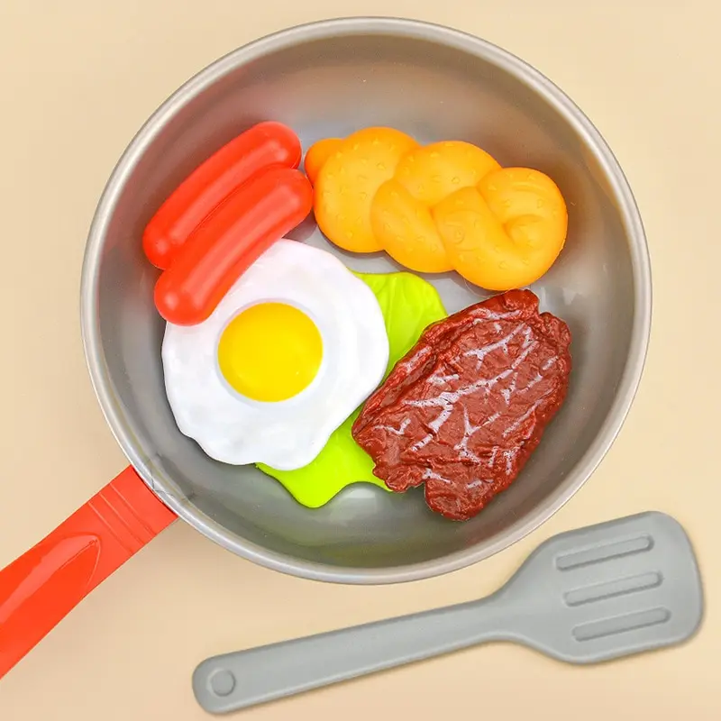 8pcs/set 시뮬레이션 주방용품 놀이 세트 냄비 스테이크 야채 빵 핫도그 오믈렛 어린이 장난감 주방 음식 장난감