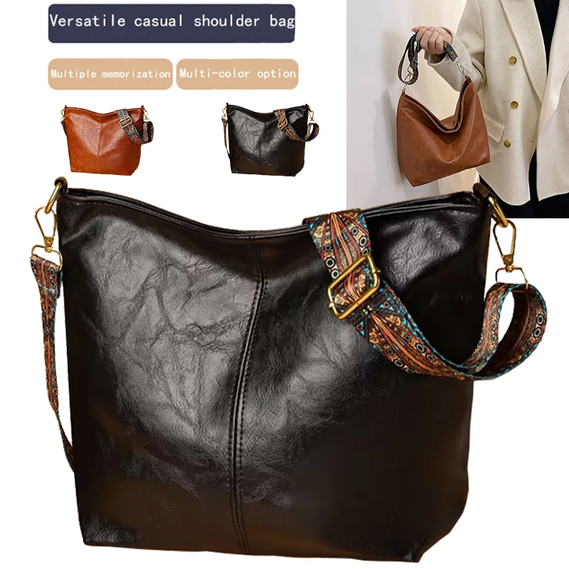Torba typu tote unisex z PU, idealna na podróże i do fotografii, torba na ramię z paskiem w stylu etnicznym.