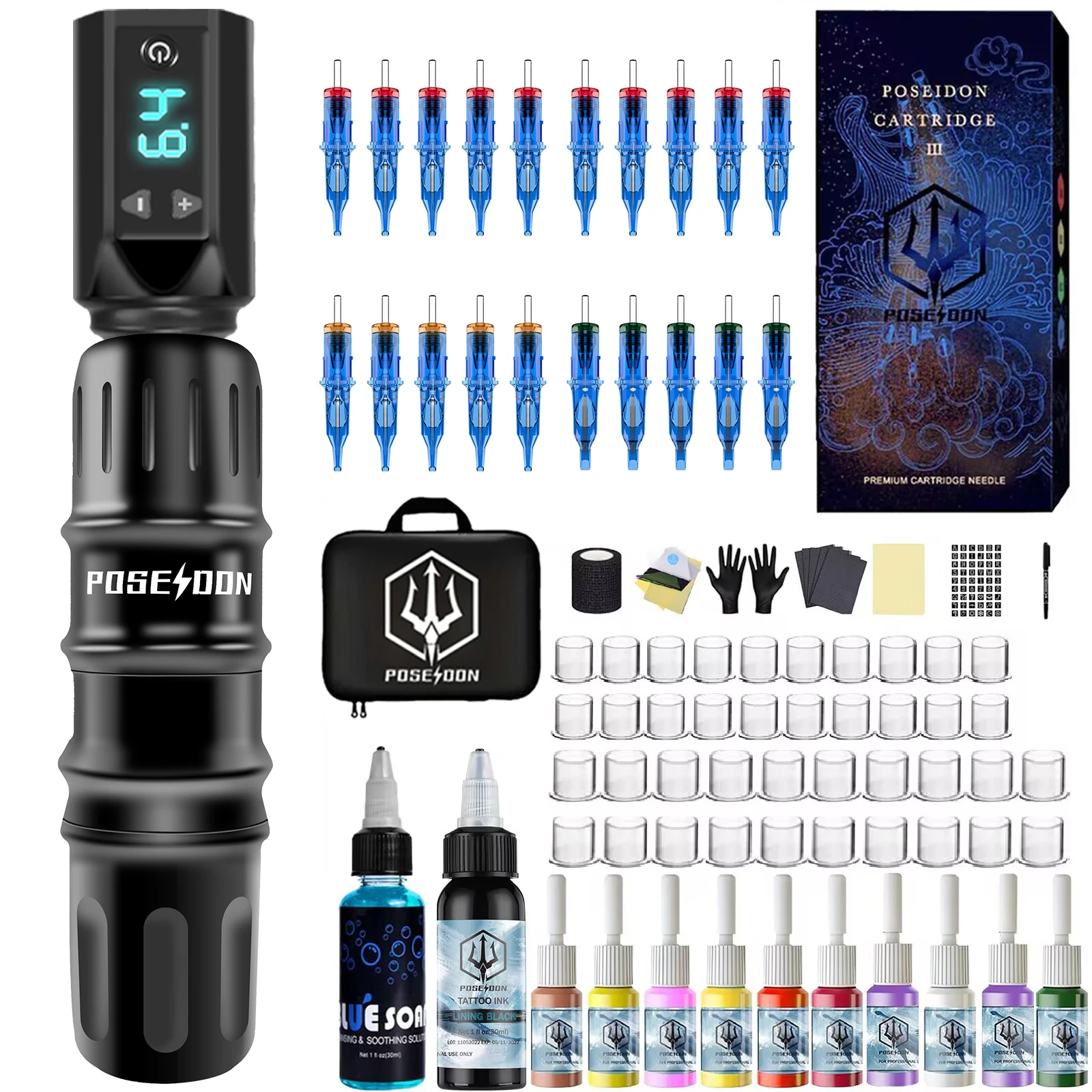 Tattoo Kit POSEIDON High Power Tattoo Pen Kit für Permanent Make-Up Tattoo Maschine Kit Schwarz Wireless Tattoo Gun Kit