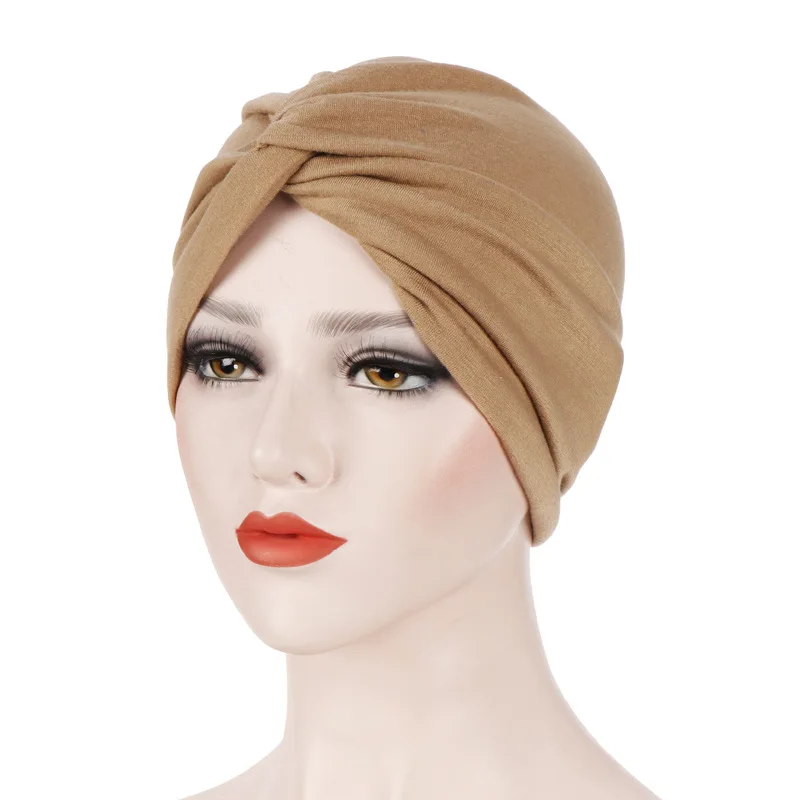 Elástico cor sólida pré-amarrado hijab envoltório cabeça cachecol chapéus turbante muçulmano gorro para mulheres chapéu interno moda feminina turbantes bonés