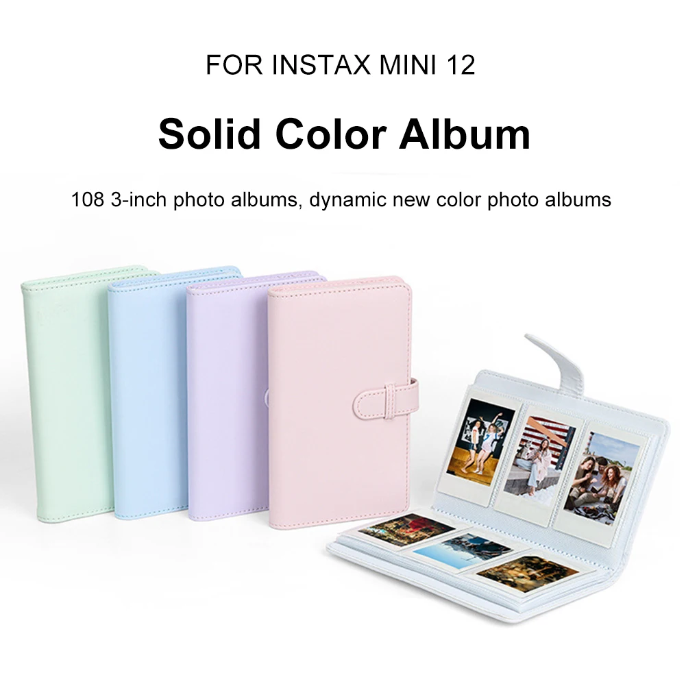 อัลบั้มรูปขนาด3นิ้วแบบพกพา108แผ่นสำหรับ Fujifilm Instax Mini 12สำหรับเก็บสะสมตั๋วสีเขียวสีชมพูสมุดสะสม