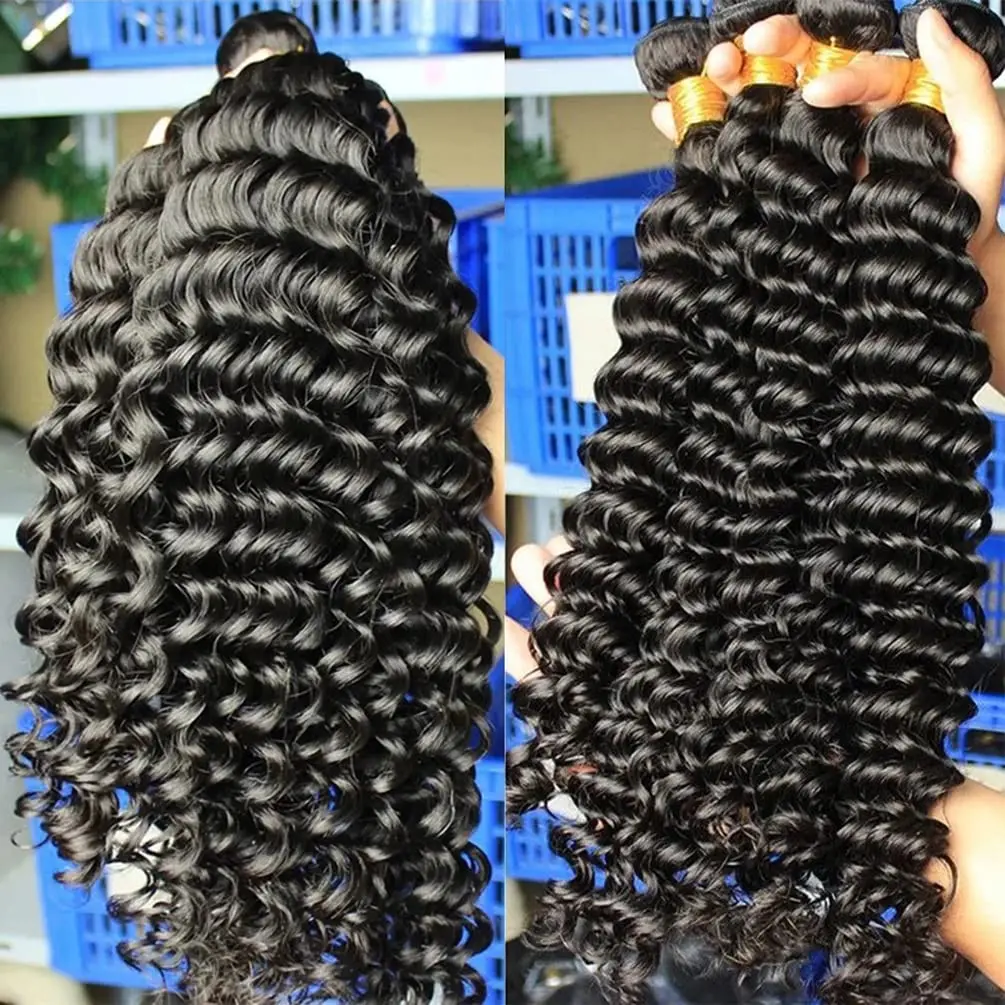 Tissage en lot brésilien 100% naturel bouclé birman, Deep Wave, 15A, Extensions de cheveux, lots de 1/3/4
