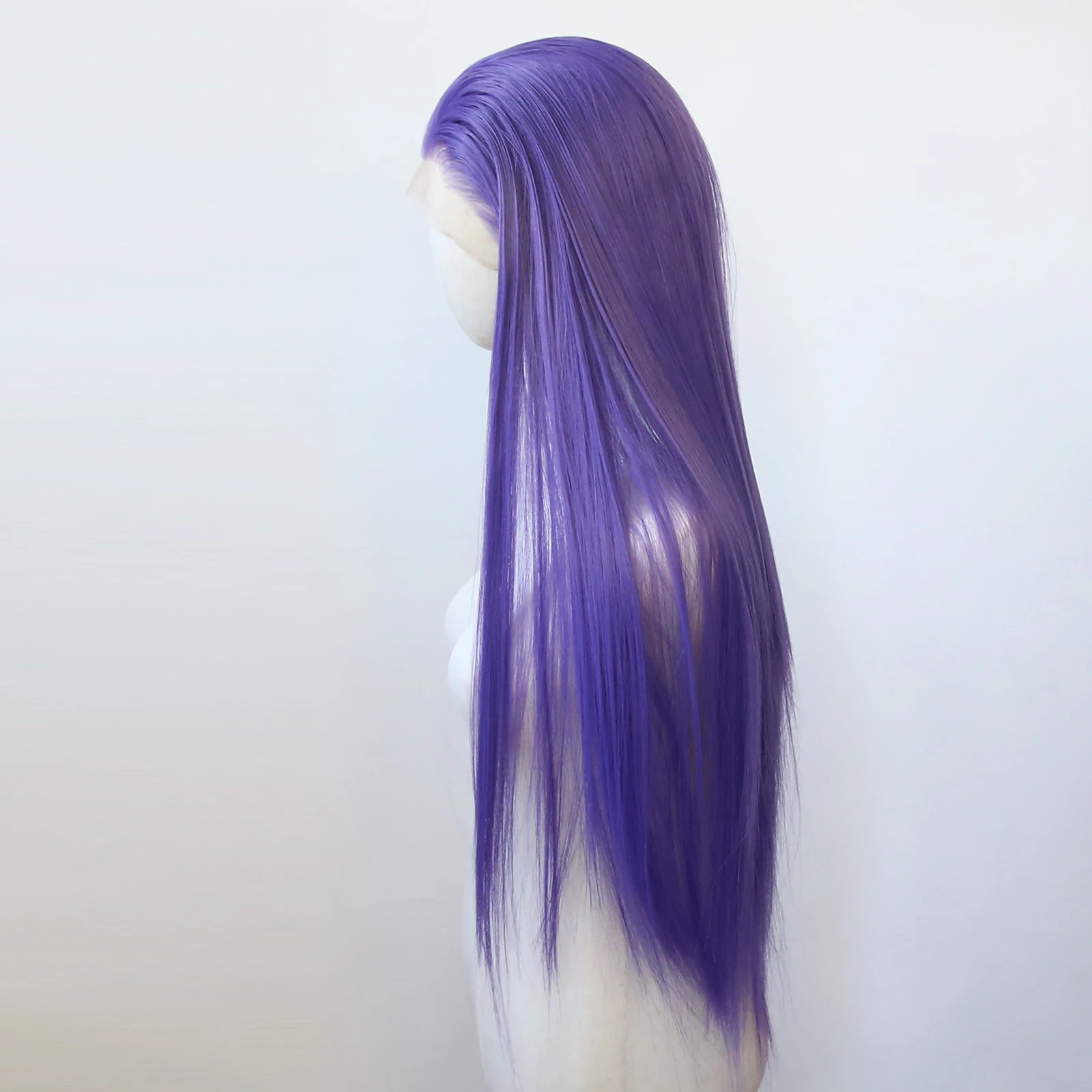 Roxo escuro rumi cosplay peruca dianteira do laço sintético longo em linha reta huntrix roxo frente do laço pré arrancado fibra resistente ao calor