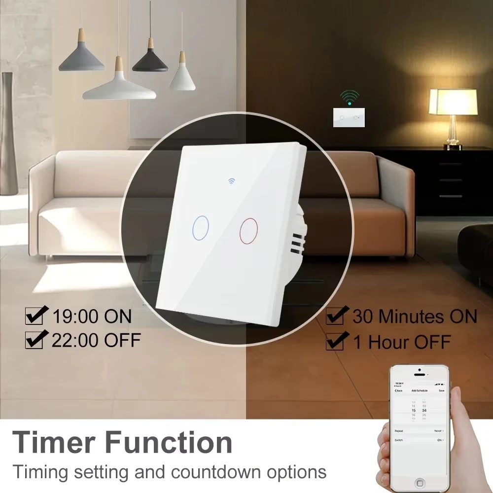 220V senza neutro EU 1/2/3/4 Gang EU WiFi RF 433mhz Smart Wireless Touch Lampada da parete con pulsante interruttore Tuya Alexa Google