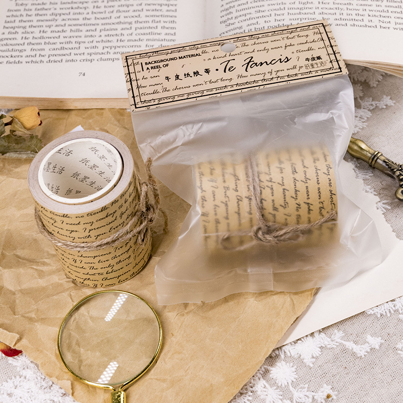 6CM Wide Vintage Kraft Paper Grid Letter Text Washi Tape Adhesive Tape DIY Scrapbooking Sticker Label Masking Diary Junk Journal