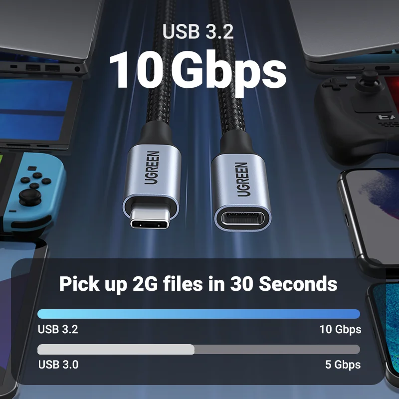 Ugreen-Cable de extensión USB tipo C, extensor USB-C Thunderbolt 3 para Xiaomi Nintendo Switch, USB 3,1
