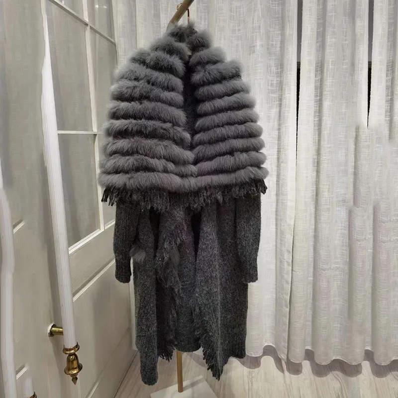 Frauen Plus Größe Gestrickte Fuchs Pelzmantel Weibliche Lose Herbst Langarm Gestrickte Mantel Europäischen Elegante Woolen Mäntel
