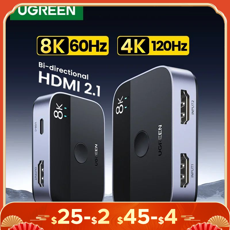 UGREEN HDMI 2,1 Разветвитель переключатель 8K 60Hz 4K 120Hz 2 в 1 выход для ТВ Xiaomi Xbox SeriesX PS5HDMI кабель монитор HDMI 2,1 переключатель