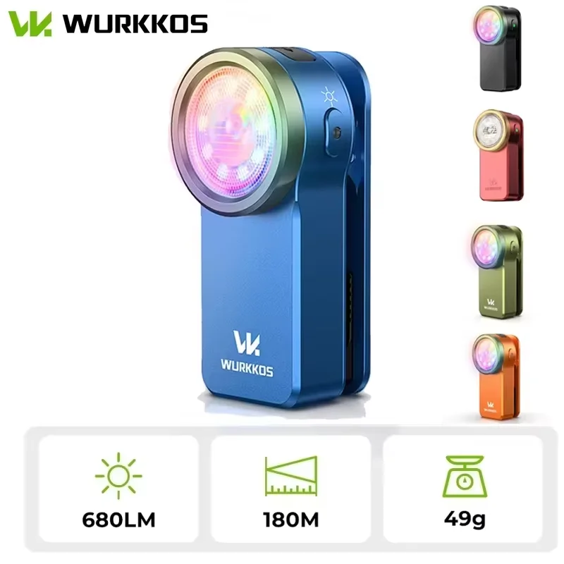 Wurkkos HD03 680LM Мини-фонарик с зажимом USB C Перезаряжаемый карманный фонарик Прожектор/прожектор Портативный EDC RGB фонарик с магнитом