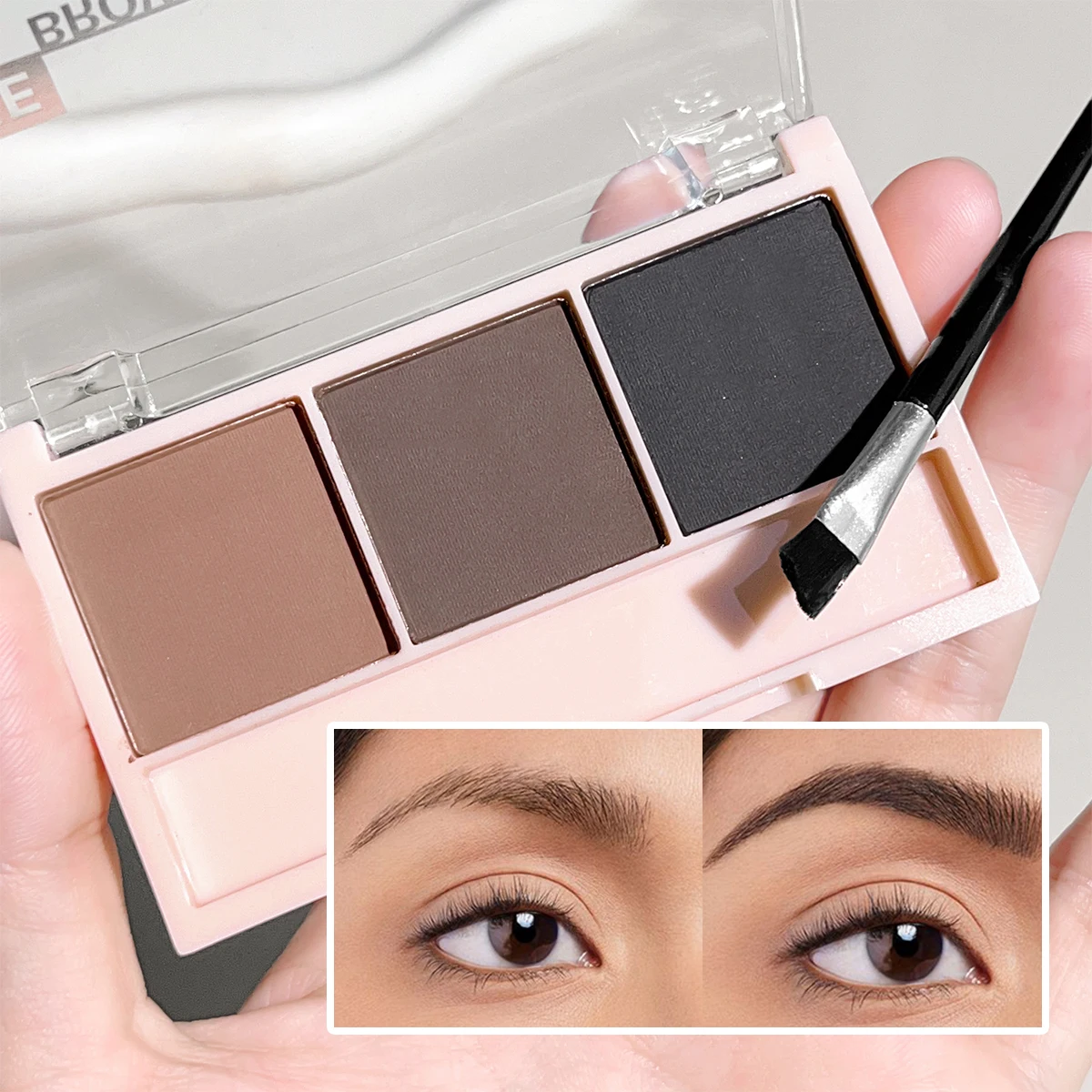 Set di cipria per sopracciglia a 3 colori con pennello: set di trucco per contorni versatile, duraturo, resistente al colore per naturale, tridimensionale