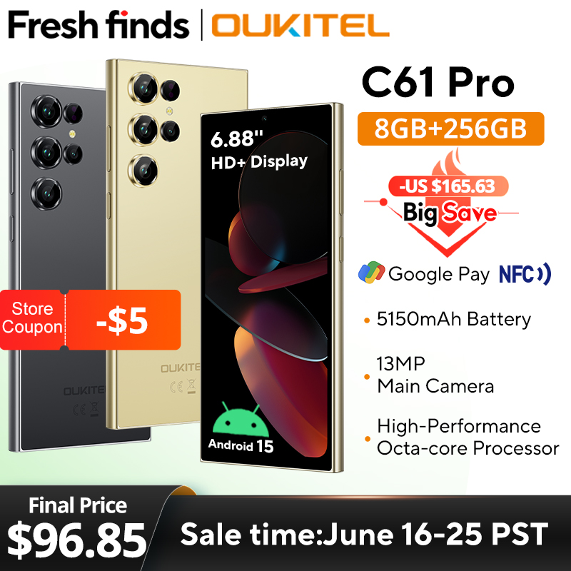 【Estreno mundial】Oukitel C61 Pro Smartphone 6,88 pulgadas 6,88 "HD + 90Hz Pantalla 8GB 256GB Android 15 NFC 13MP 5150mAh Teléfono móvil