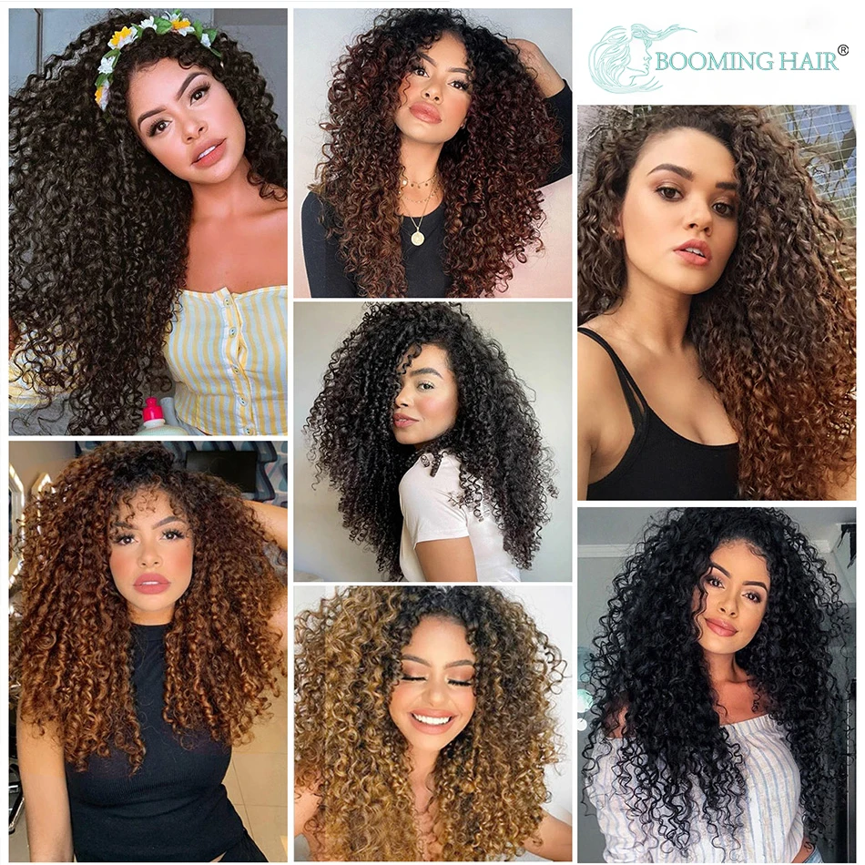 合成クリップヘアエクステンション全頭ロング 26 "140 グラムアフロ変態カーリー偽のヘアピースクリップオン Blacke ブラウンヘアピン女性のための