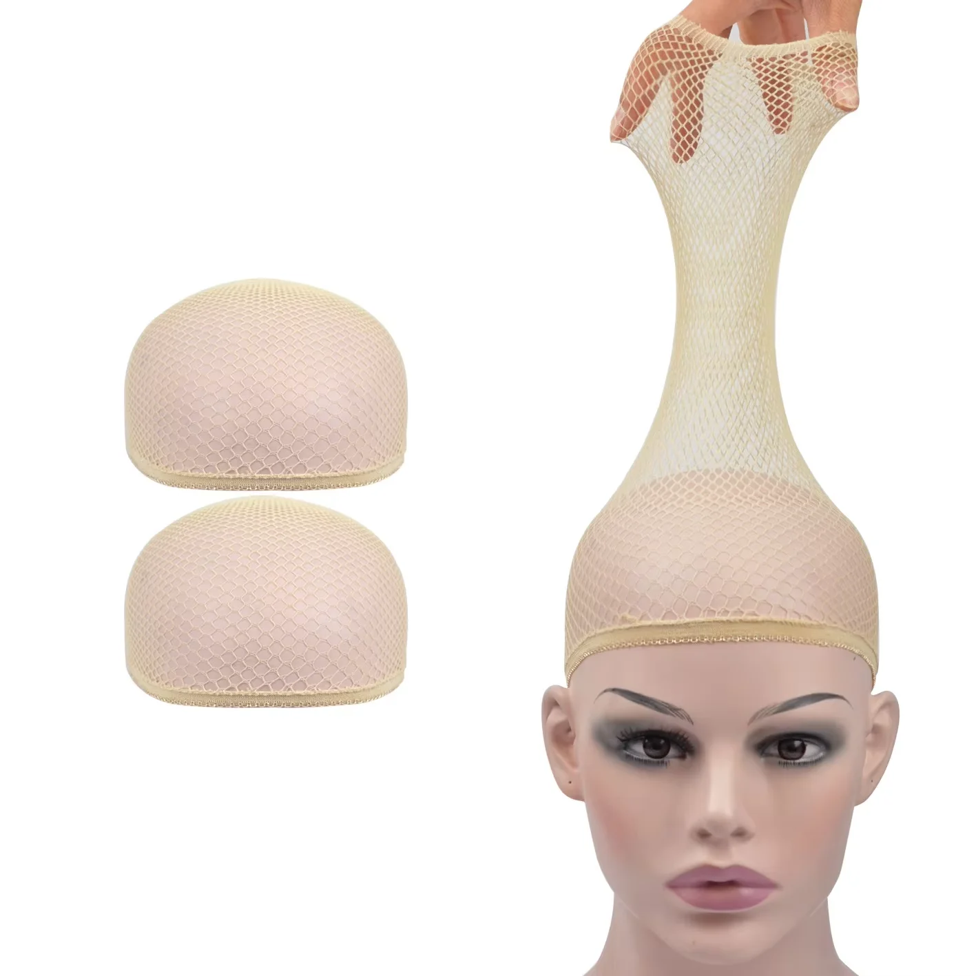 Redes para el cabello Gorro de peluca con extremo abierto Gorros de medias de malla Peluca tejida Redecilla para el cabello para mujeres