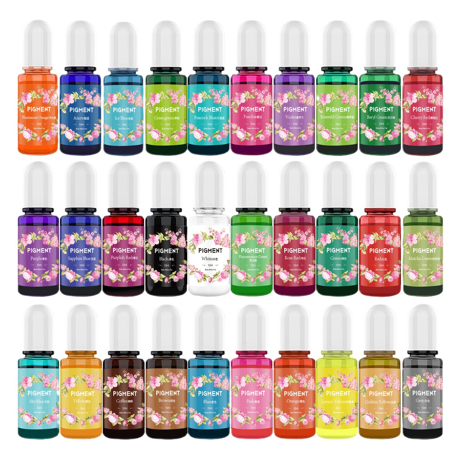 อีพ็อกซี่เรซิ่นเม็ดสี 30 สีอีพ็อกซี่เหลวเรซิน UV สีย้อมสีโปร่งใสสําหรับเรซิน UV สี, DIY เรซิ่นเครื่องประดับทํา